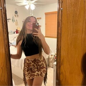 cow print fringe skirt